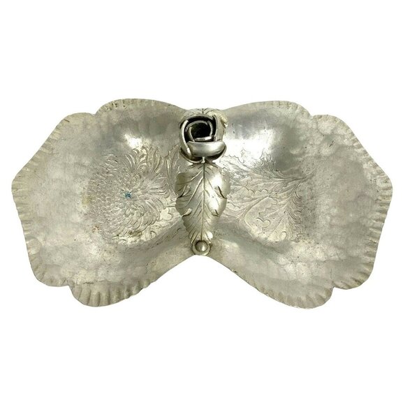 Continental Hand Wrought Aluminum Silver Double Candy Nut Dish - Picture 1 of 8